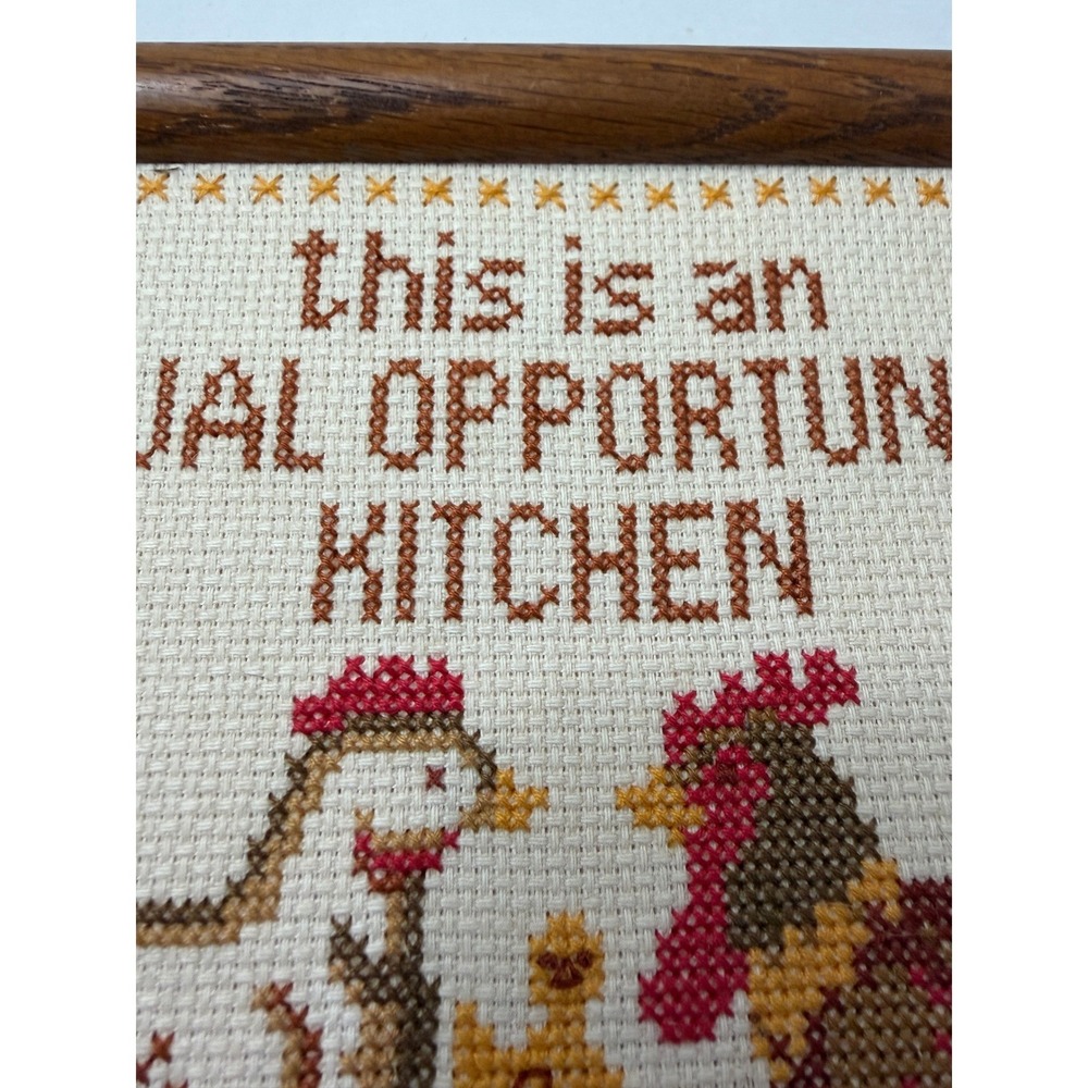 Vintage Chicken Cross Stitch Hen Rooster Farm Kitchen Rustic Decor Wood Frame - Picture 5 of 7